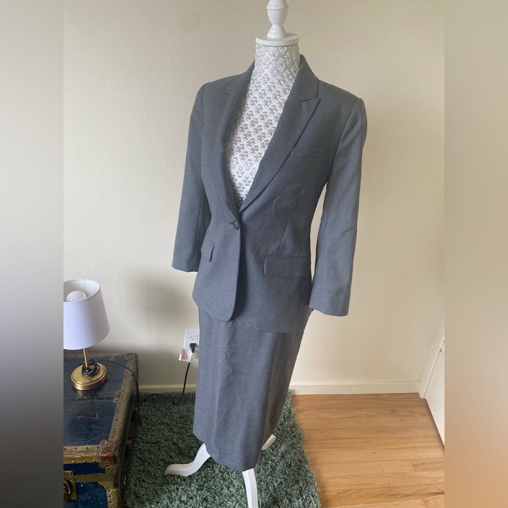 J crew super 120s grey midi skirt and blazer set